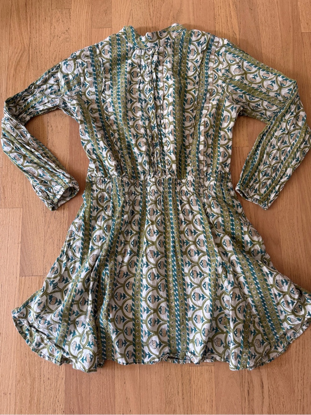 Madison Mathews XL Green & Blue Boho High Neck Cotton Dress